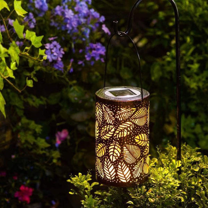 olar Leaf Lantern with Metal Cutout for Outdoor Decor