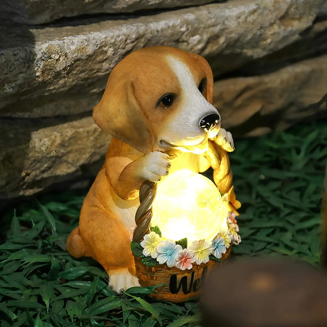 Solar Dog Garden Light with LED Globe for Outdoor Decor