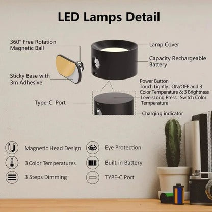 Rechargeable LED Wall Light 360 Degree Rotation