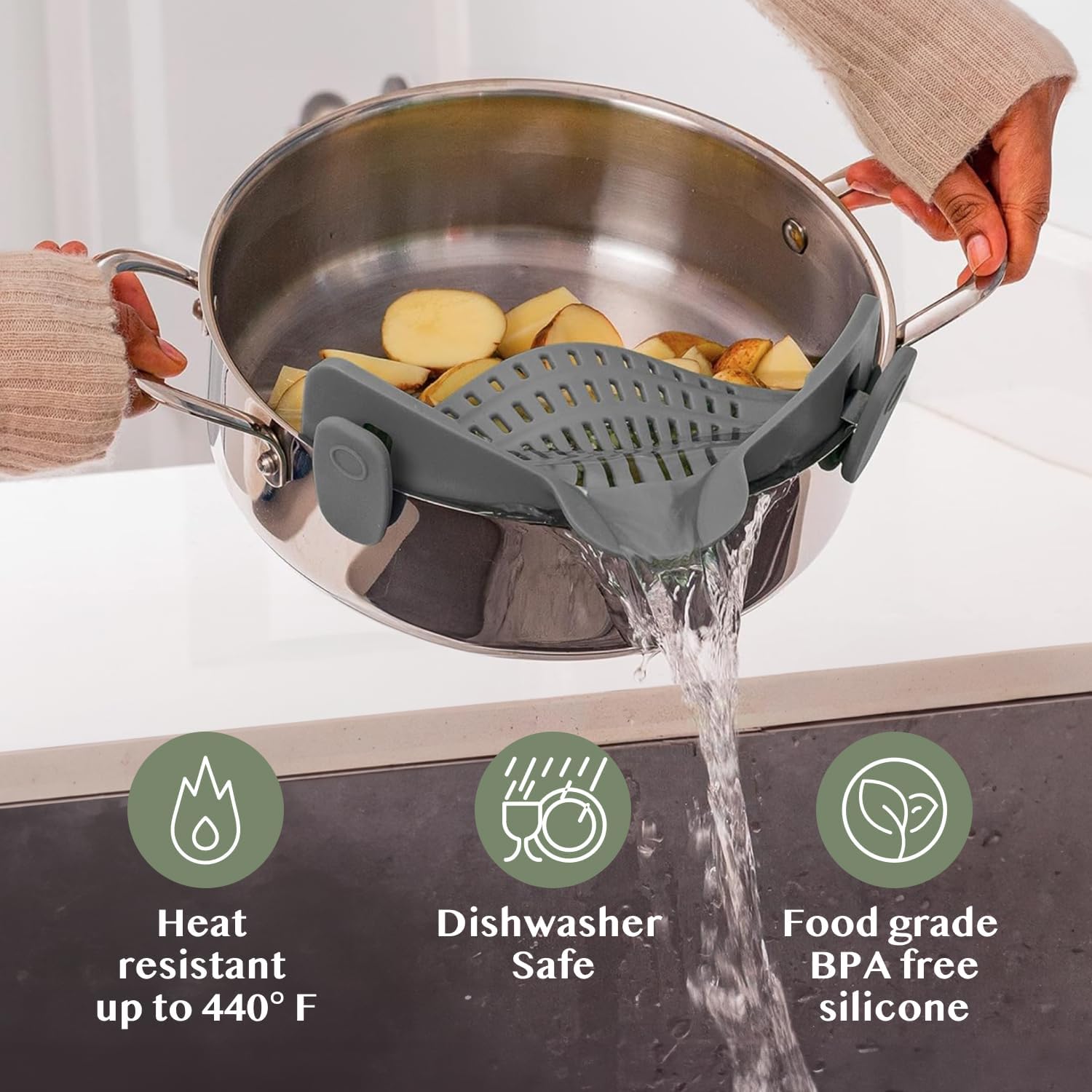 Silicone Pasta Strainer Clip-On Colander for Pots and Pans