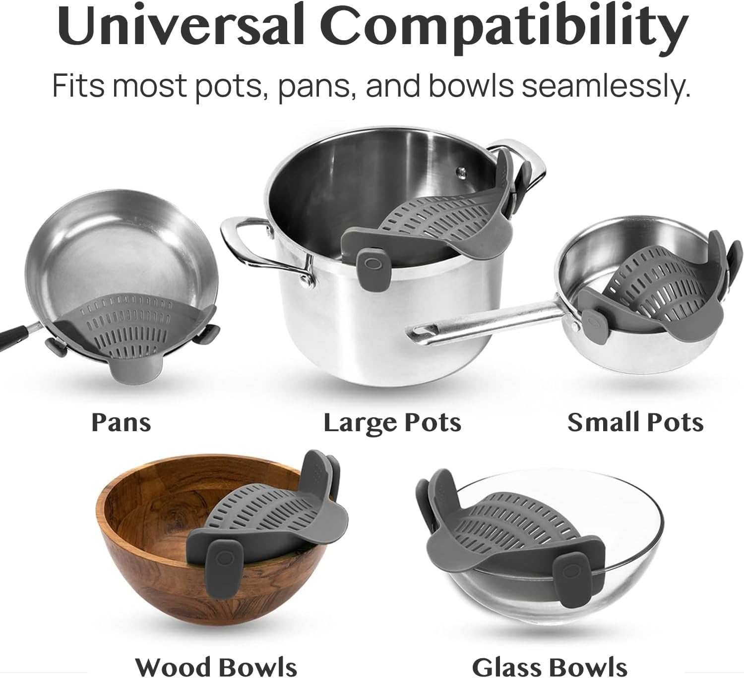 Silicone Pasta Strainer Clip-On Colander for Pots and Pans