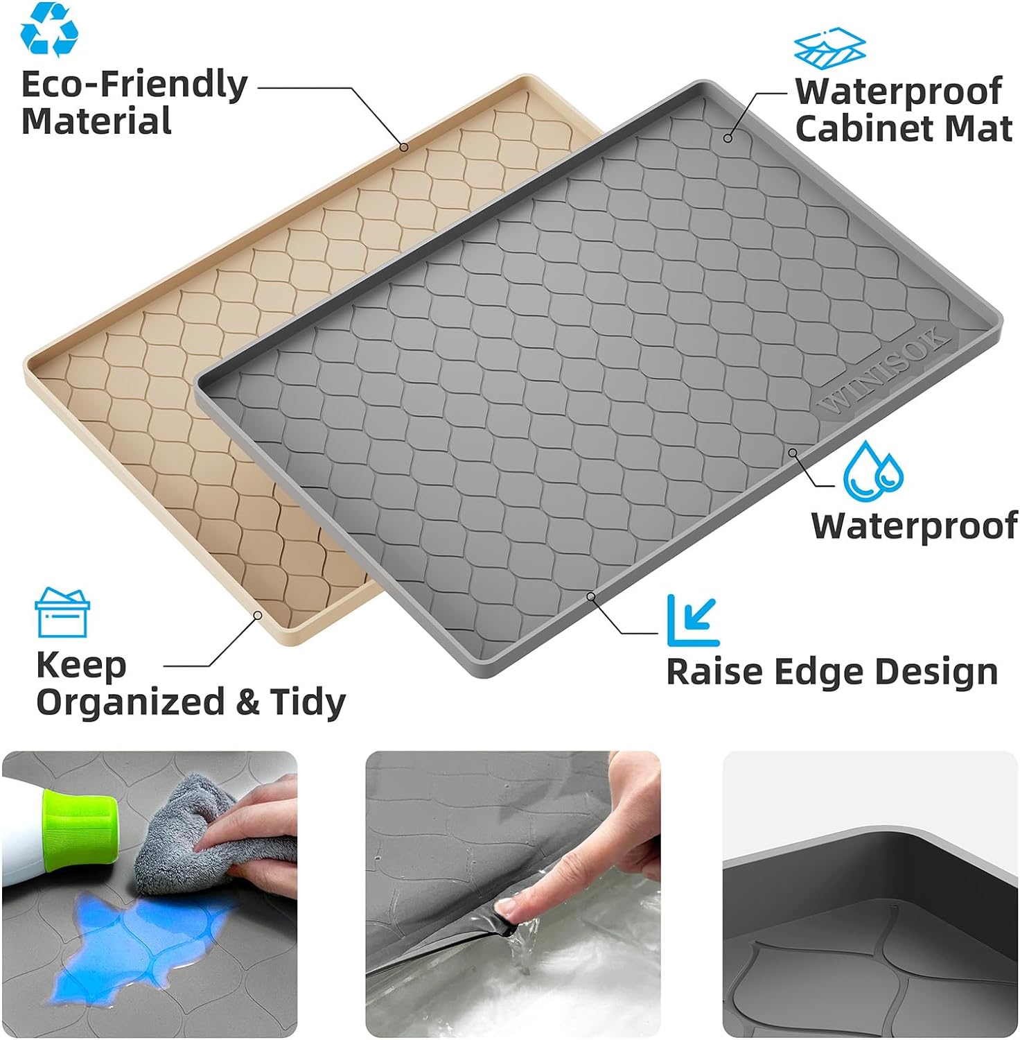 Silicone Under Sink Mat Waterproof Shelf Liner Cabinet Protector
