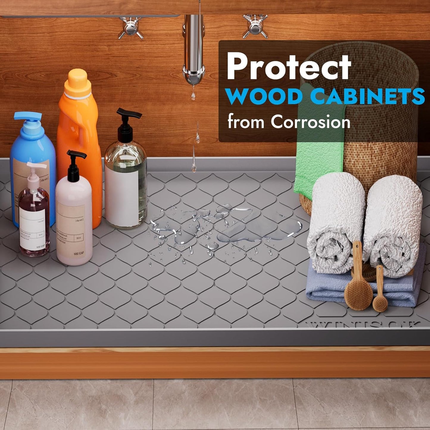 Silicone Under Sink Mat Waterproof Shelf Liner Cabinet Protector
