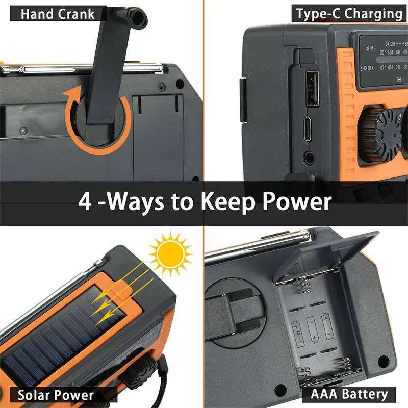 Solar Hand Crank Emergency Radio with USB and Flashlight