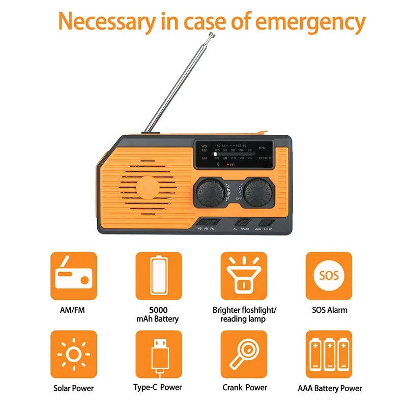 Solar Hand Crank Emergency Radio with USB and Flashlight