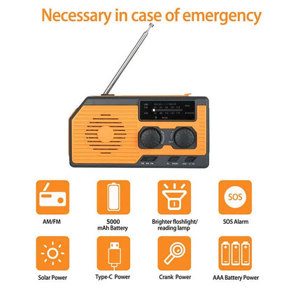Solar Hand Crank Emergency Radio with USB and Flashlight