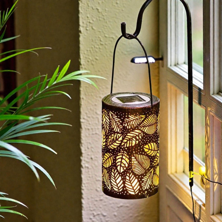 olar Leaf Lantern with Metal Cutout for Outdoor Decor