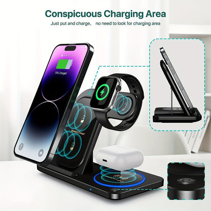 Wireless Charger Station – 3 in 1 Fast Charging Dock for iPhone, AirPods, Apple Watch