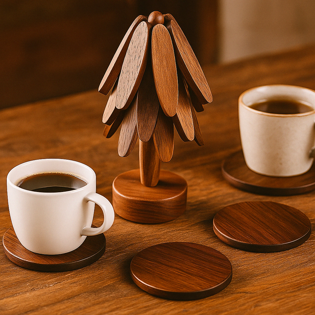 Wood Coasters Set Rustic Handmade Dining Table Accessories