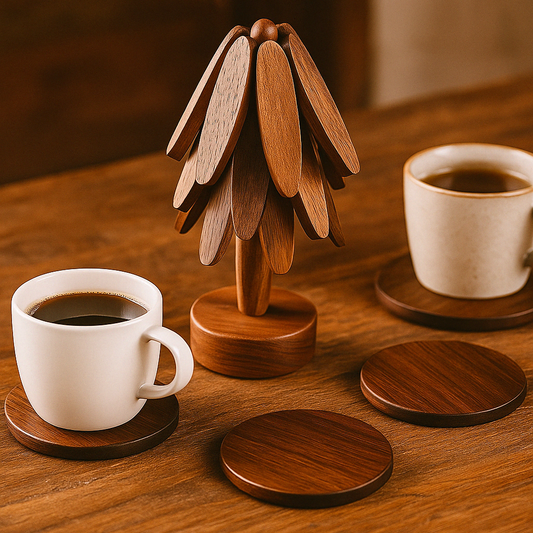Wood Coasters Set Rustic Handmade Dining Table Accessories